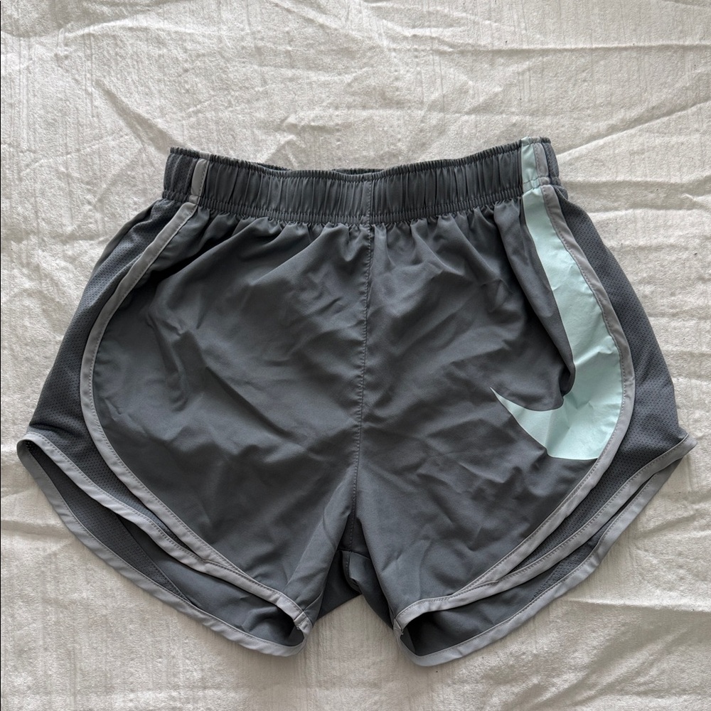 Nike Women's Charcoal and Light Blue Athletic Shorts